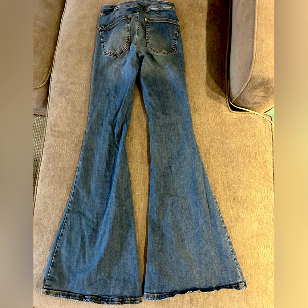 Free People Blue Flare Wide Leg Jeans - Picture 4 of 6